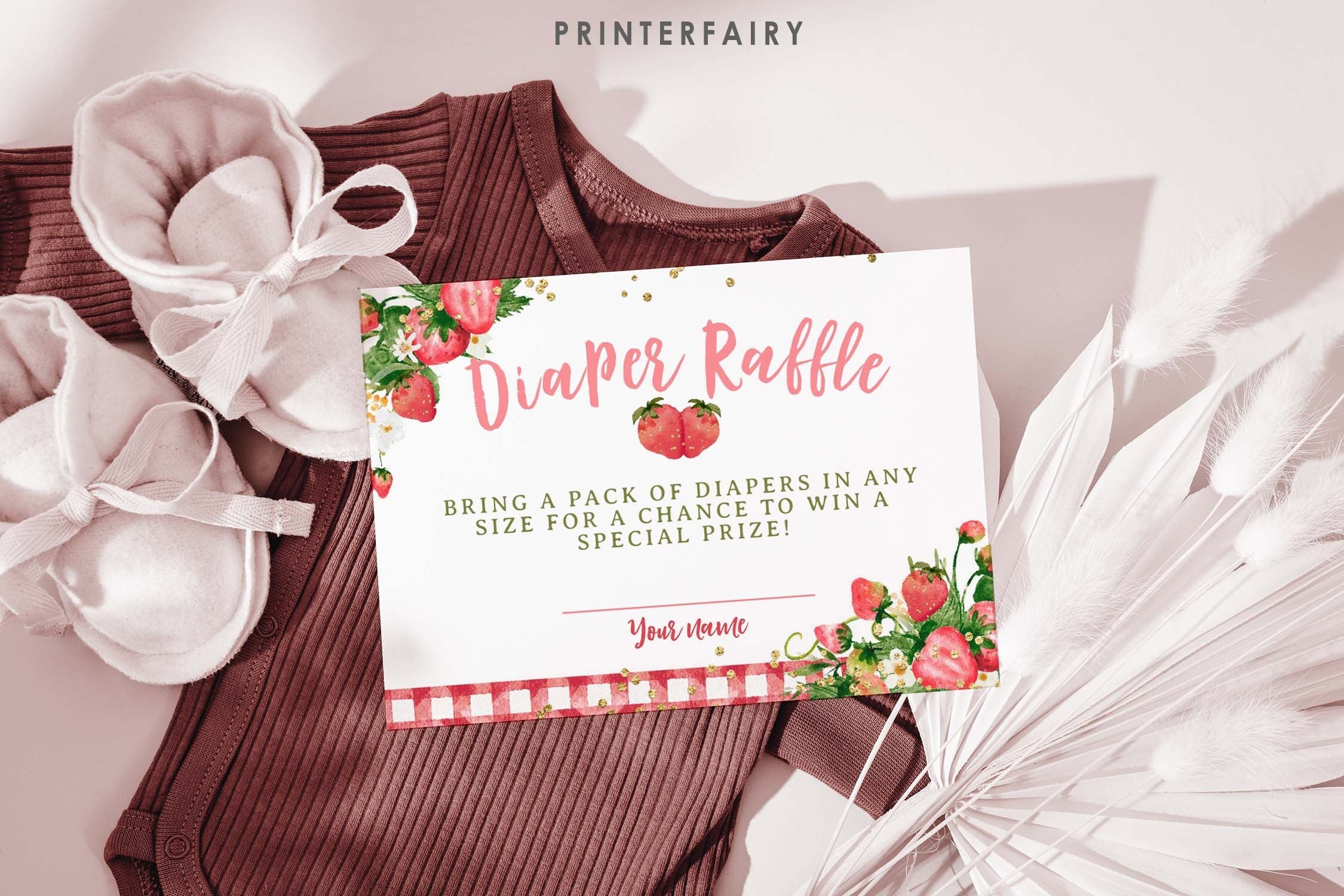 Strawberry Baby Shower Diaper Raffle Sign and Cards (Digital Download)
