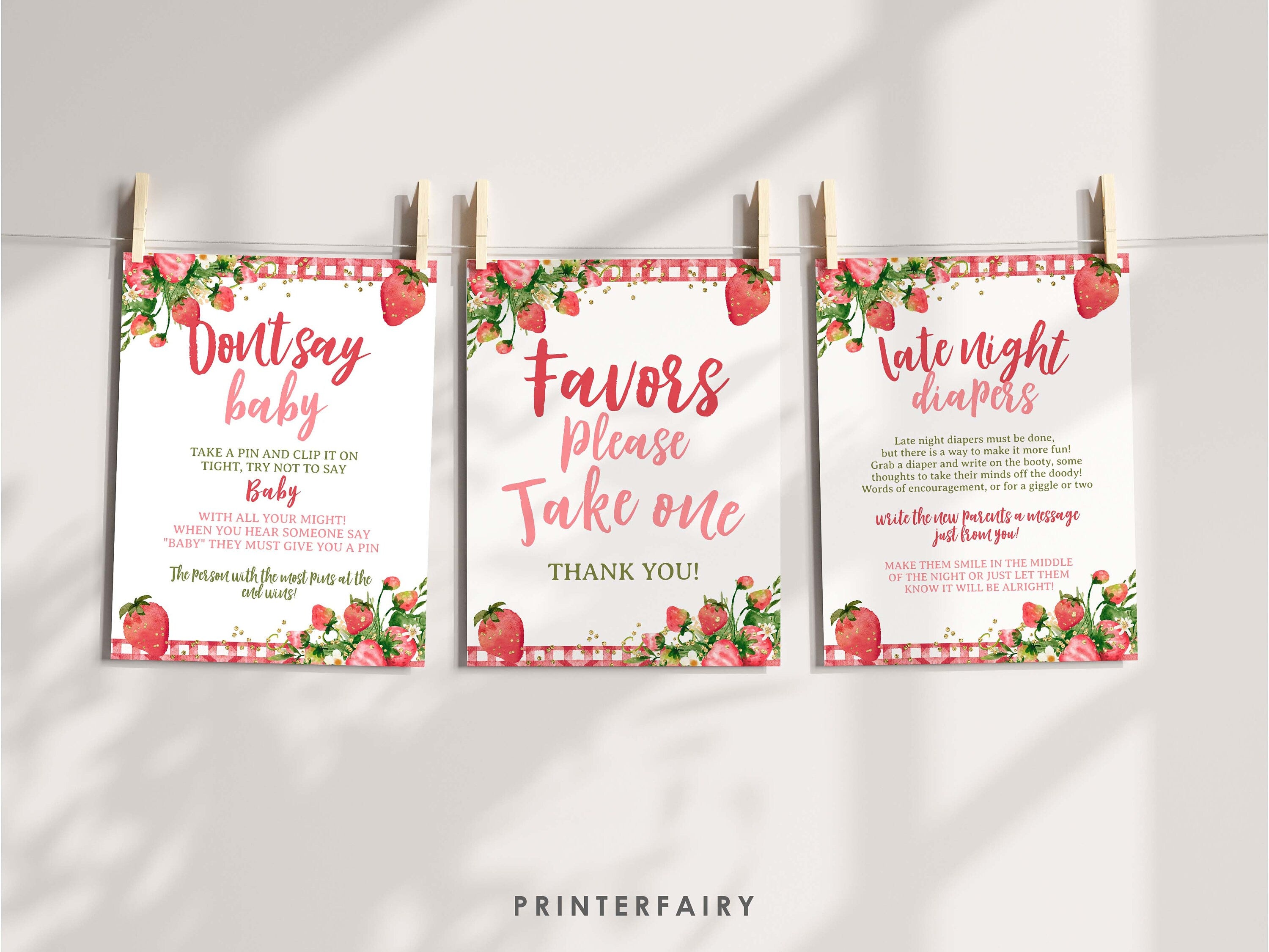 Strawberry Baby Shower Games, Girl Sprinkle Activities (Digital Download)