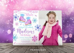 Ice Skating Birthday Party Invitation with Photo, Winter Wonderland Invite (Digital Download)