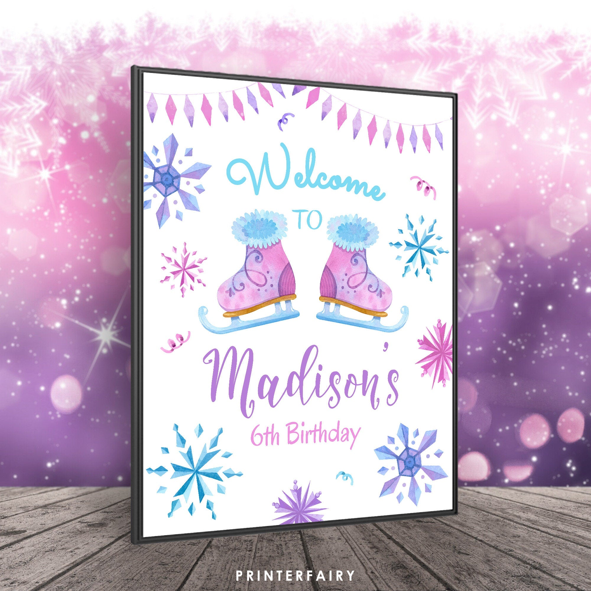Winter Wonderland Birthday Welcome Sign, Ice Skating Party (Printable, Instant Download)