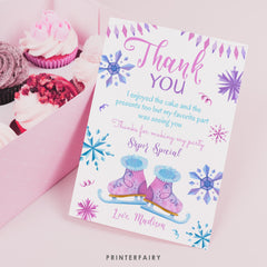Ice Skating Thank You Card, Winter Wonderland, Snowflake Birthday (Printable, Instant Download)
