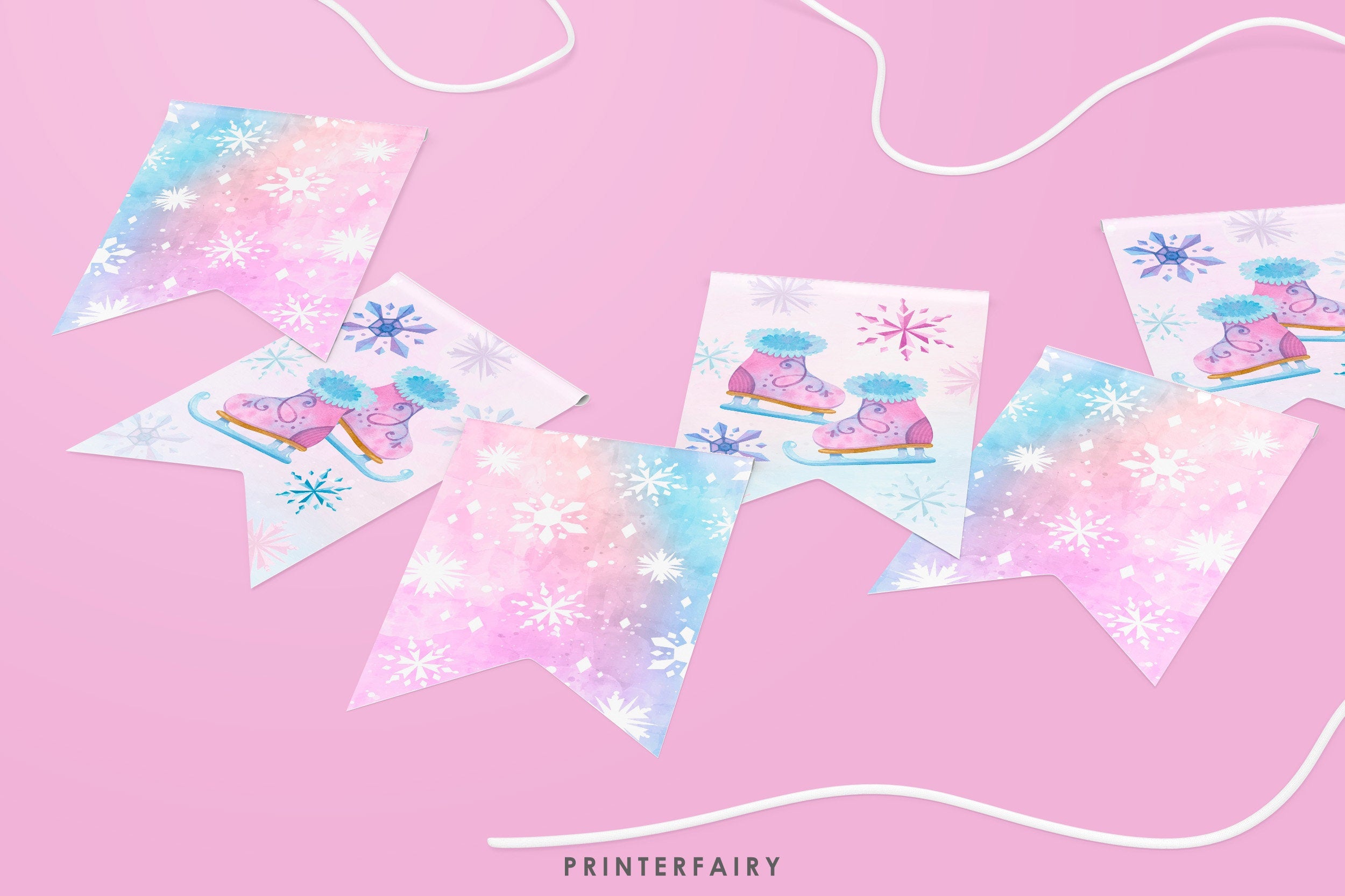 Ice Skating Birthday Banner, Winter Wonderland Party Decor (Digital Download)