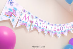 Ice Skating Birthday Banner, Winter Wonderland Party Decor (Digital Download)