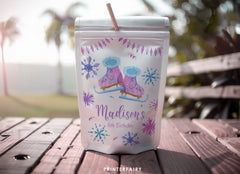 Ice Skating Birthday Party Drink Pouch Label (Editable, Instant Download)