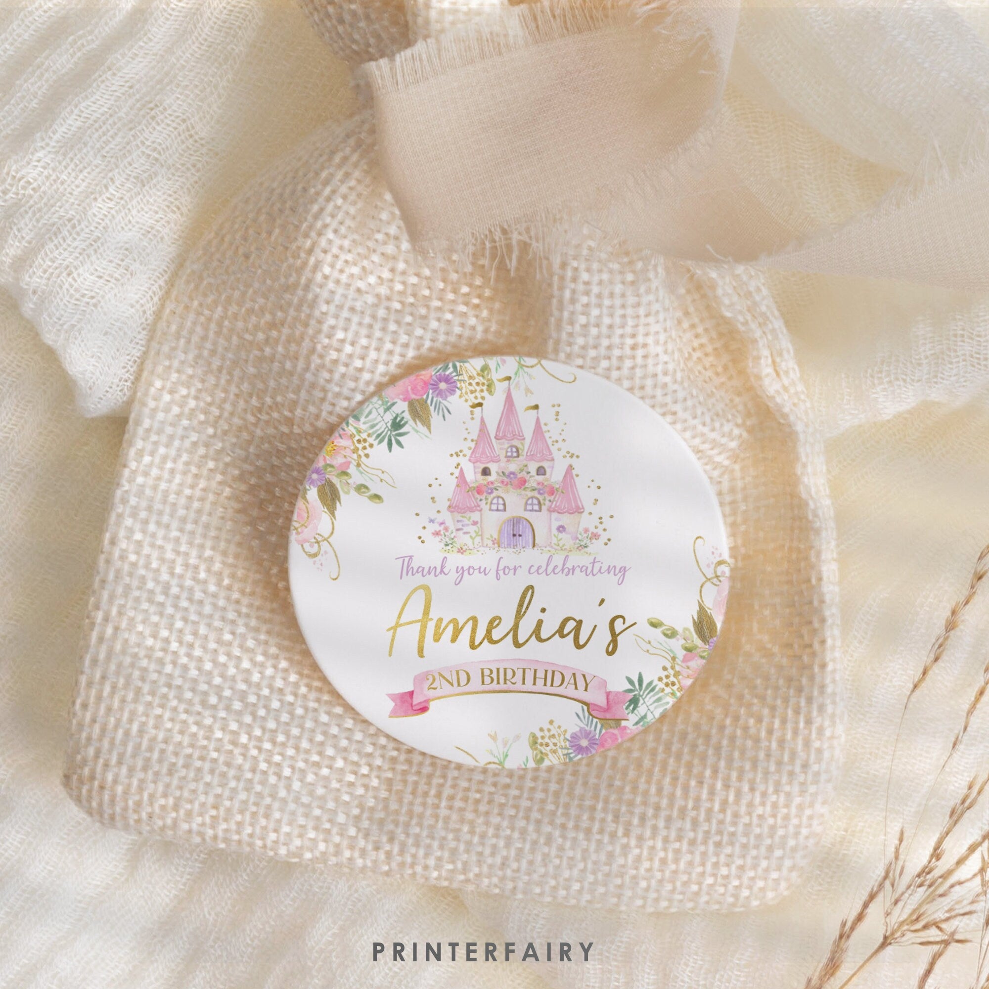Princess Birthday Party Toppers, Castle Floral Decor (Editable, Instant Download)