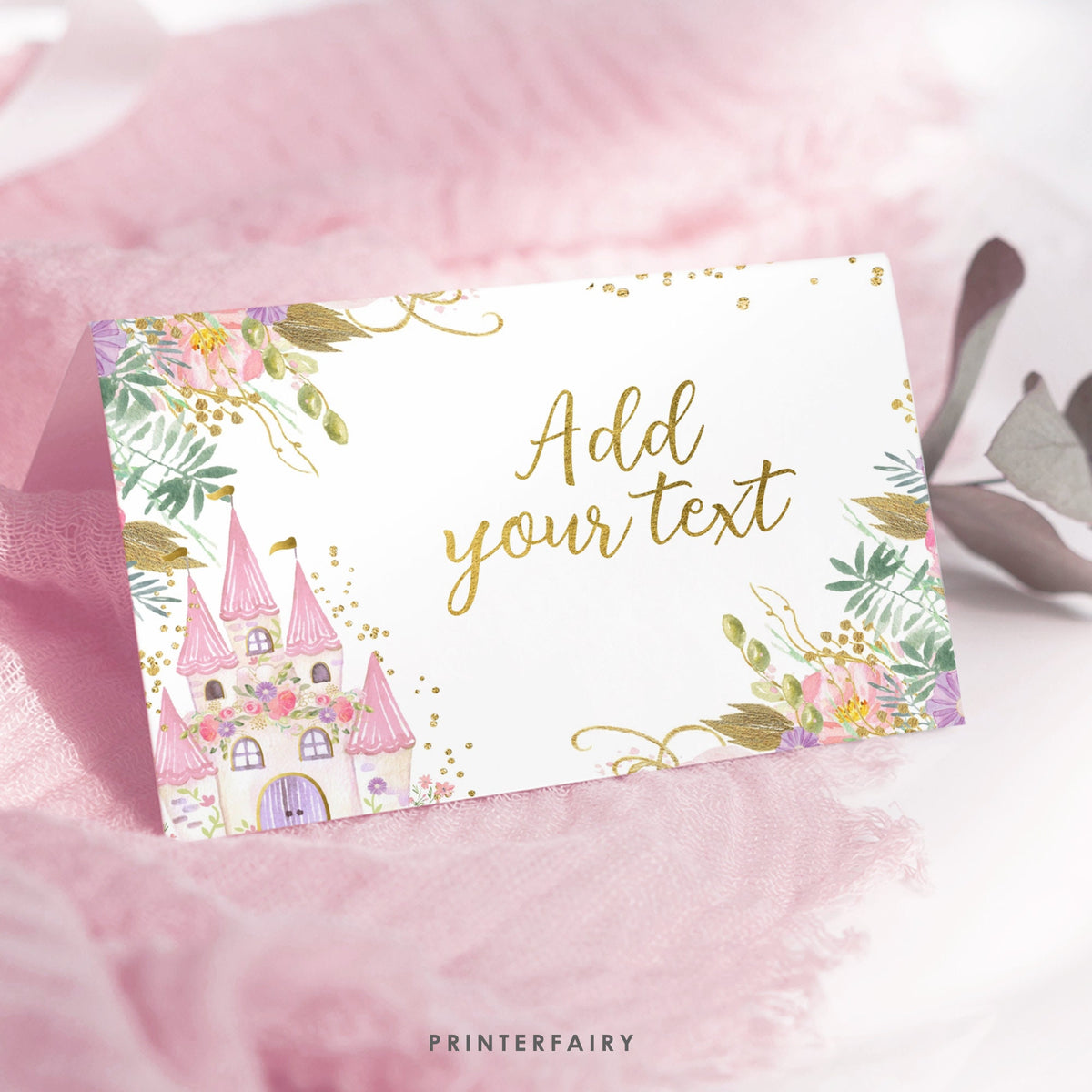 Editable Princess Castle Food Tents, Floral Birthday Decor (Instant Download)