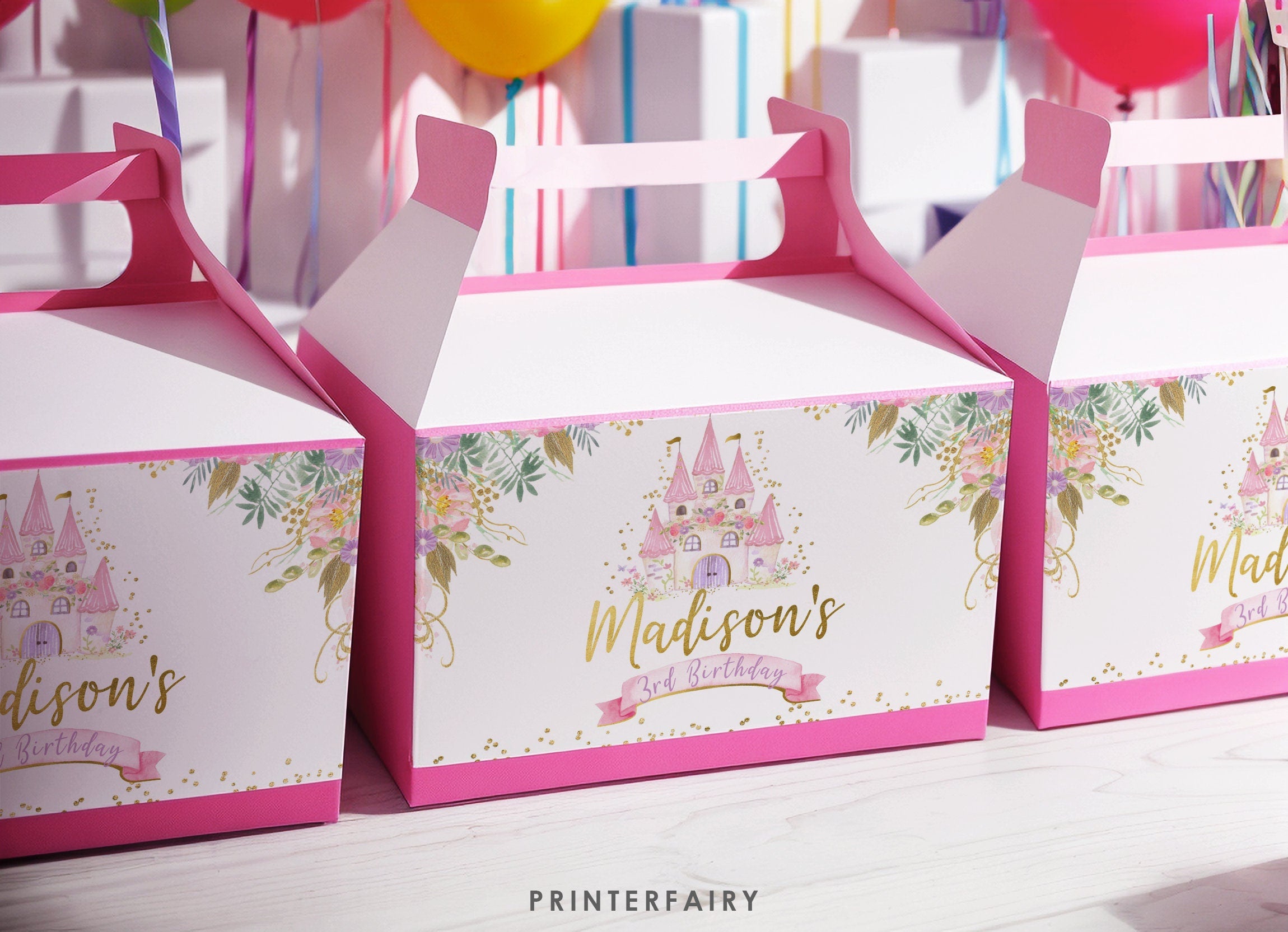 Princess Castle Favor Box Label, Floral Birthday Party (Editable, Instant Download)