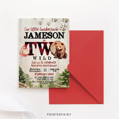 Lumberjack Bear 2nd Birthday Invitation, Two Wild (Instant Download)