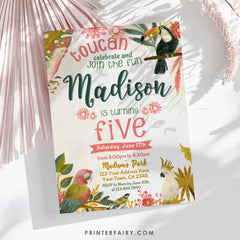 Tropical Birds Birthday Invitation, Luau Party (EDITABLE, Instant Download)