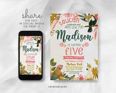 Tropical Birds Birthday Invitation, Luau Party (EDITABLE, Instant Download)