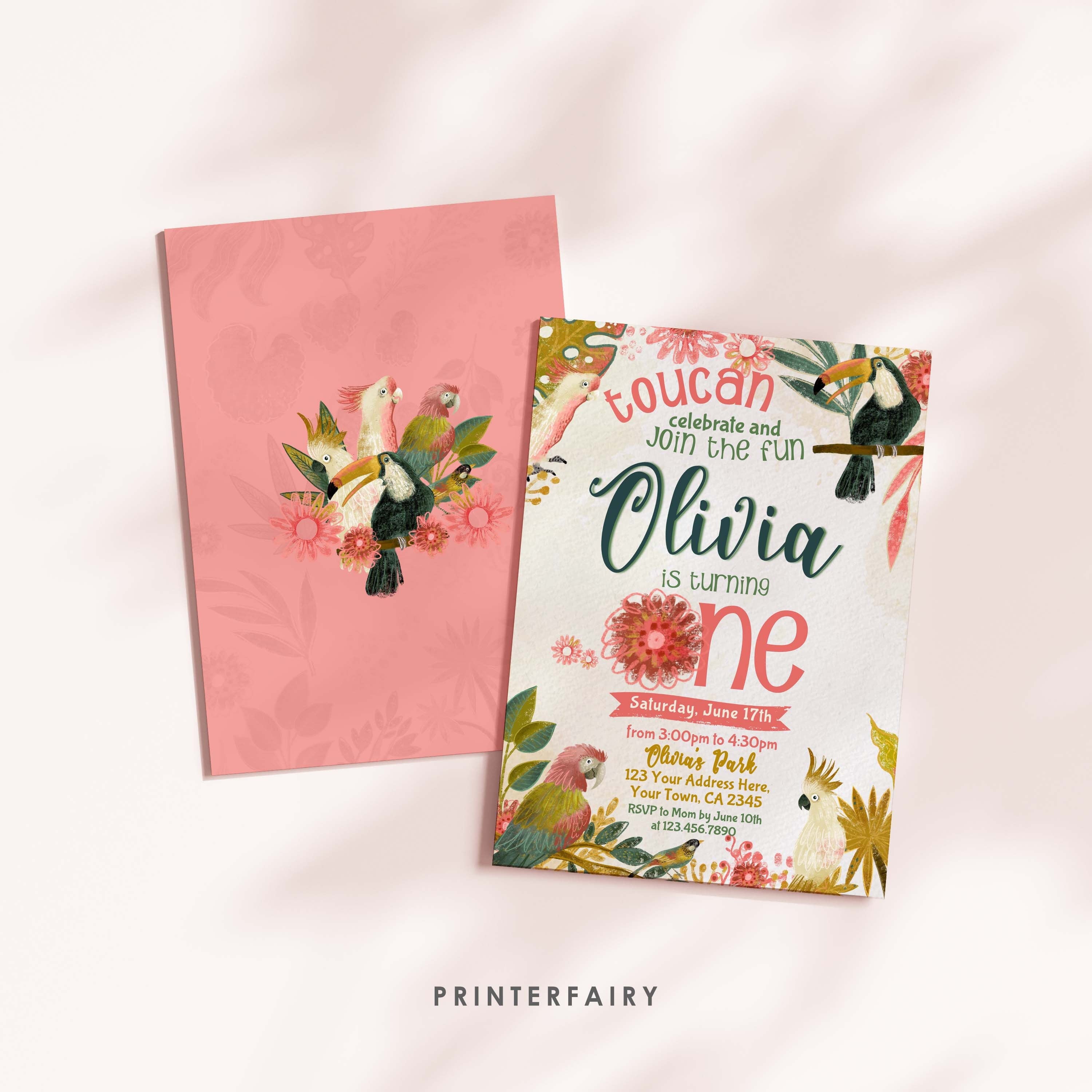 Tropical Birds Birthday Invitation, First Birthday Luau, Editable (Digital Download)