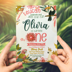 Tropical Birds Birthday Invitation, First Birthday Luau, Editable (Digital Download)