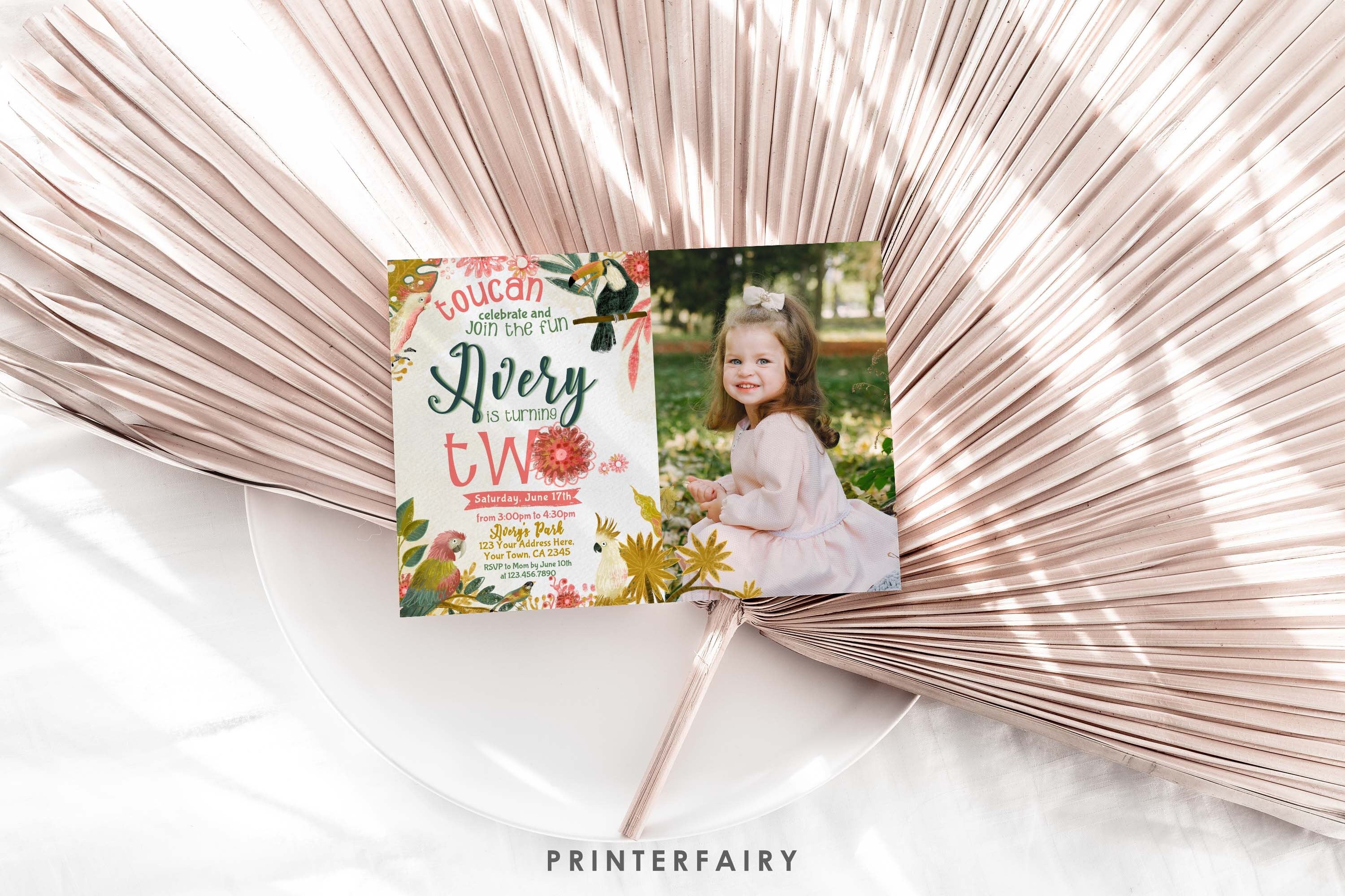 Tropical Birds Birthday Invitation, Luau Party, Photo, Editable (Digital Download)
