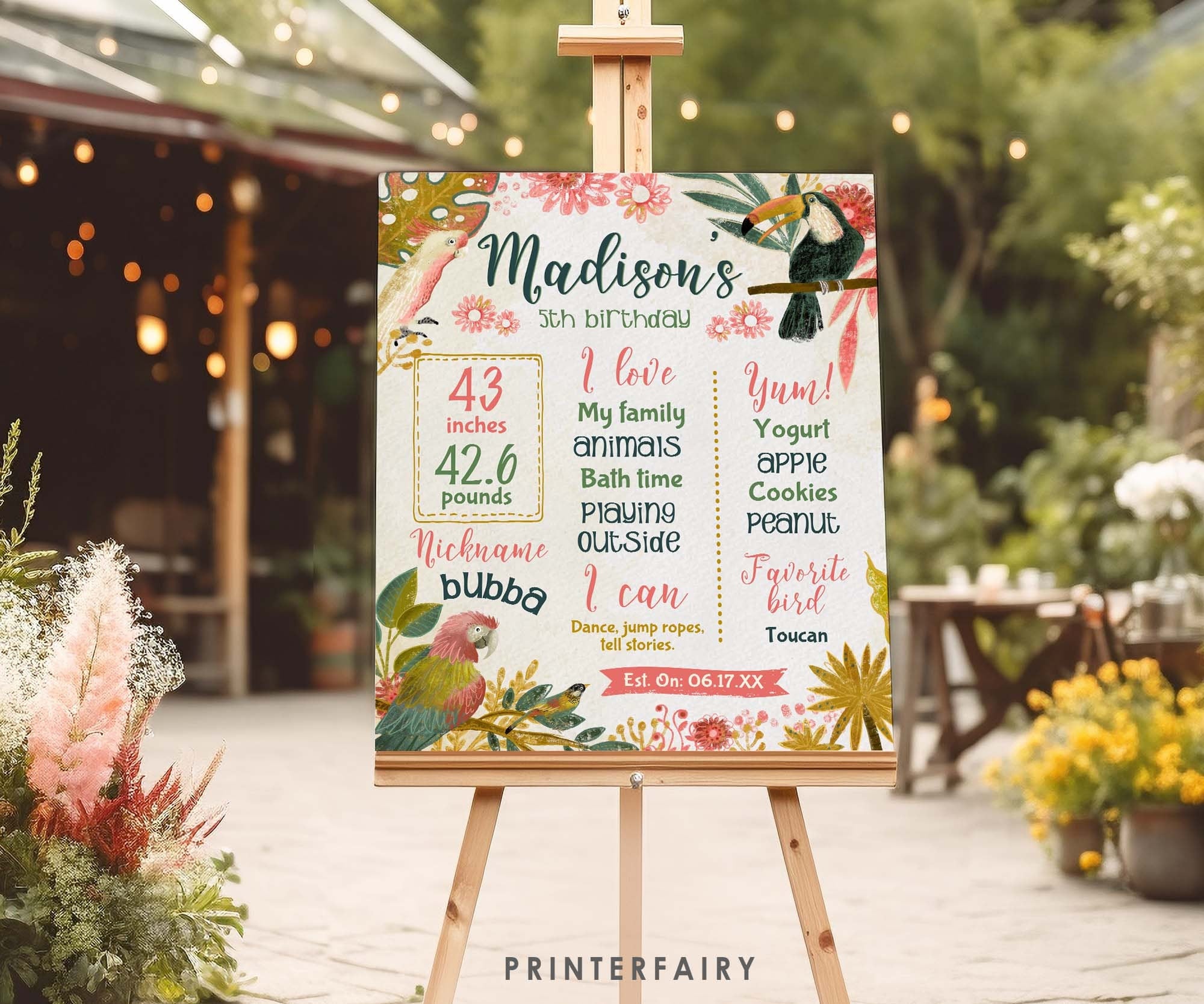 Tropical Birds First Birthday Milestones Board, Luau Sign (Digital Download)