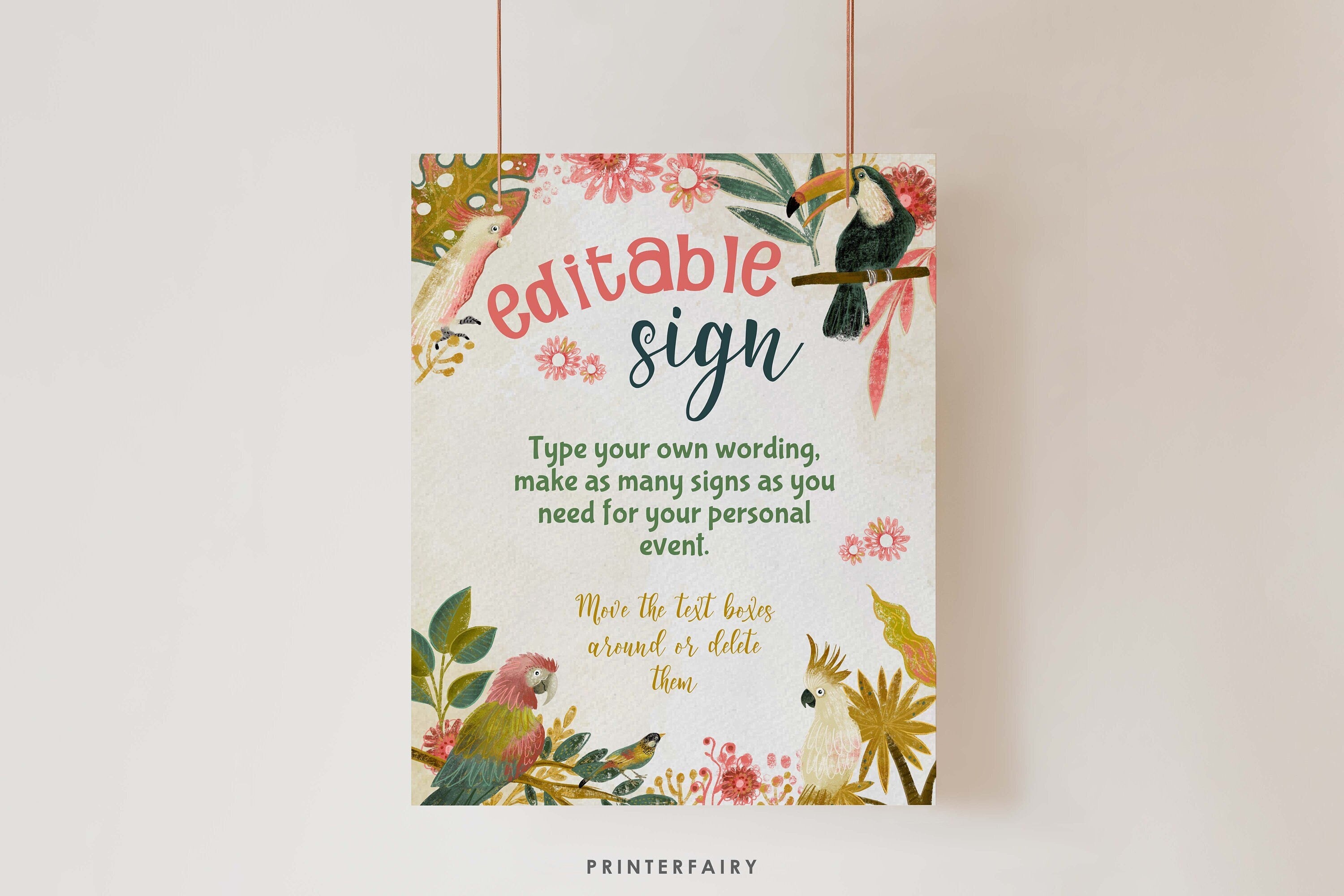 Tropical Birds Birthday Party Sign, Luau Decoration (INSTANT DOWNLOAD)