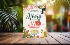 Tropical Birds Birthday Invitation, Luau Party, EDITABLE (Digital)