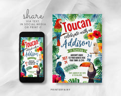 Toucan Birthday Invitation, EDITABLE, Tropical Luau Invite (INSTANT DOWNLOAD)