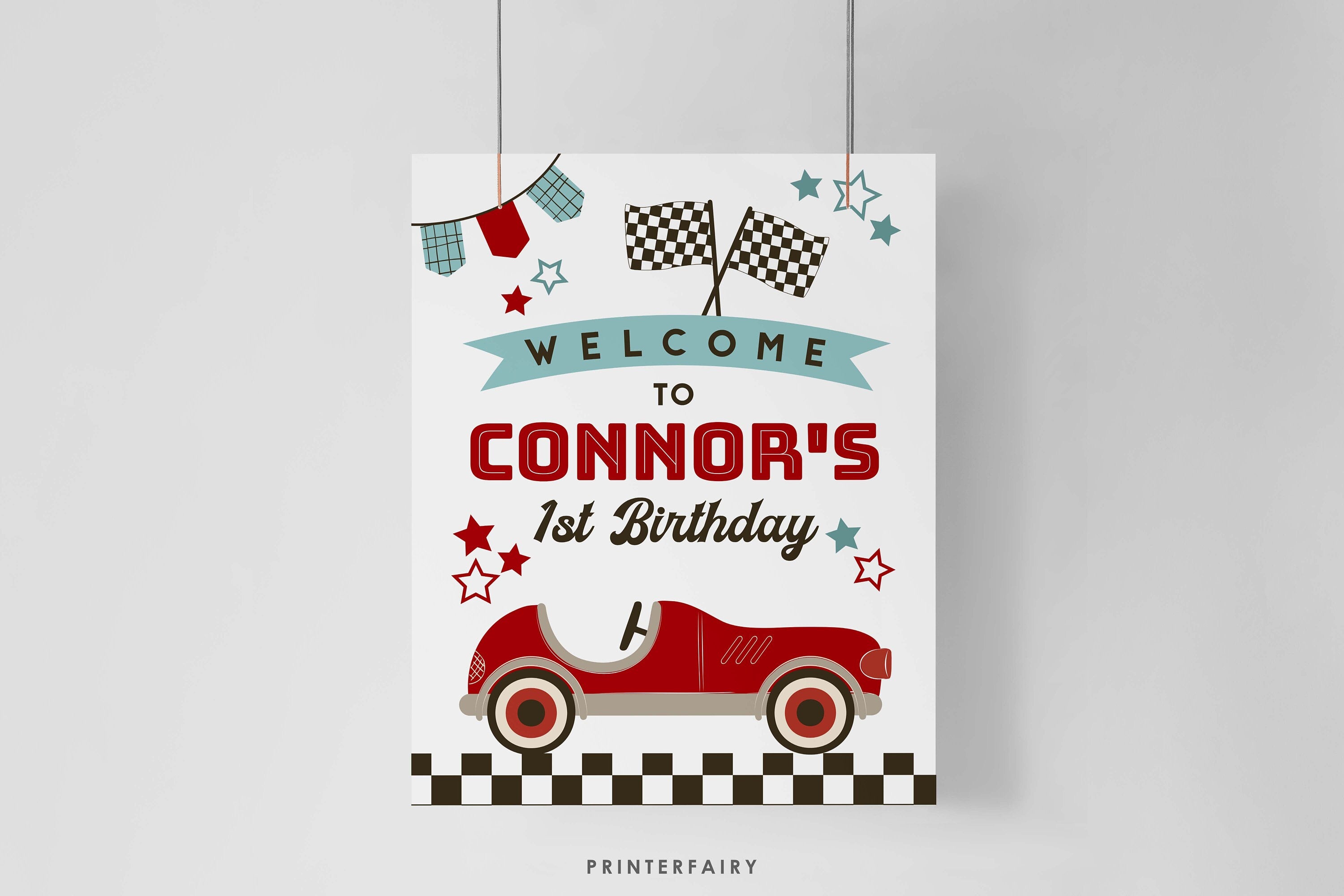 Editable Race Car Birthday Welcome Sign (Digital Download)