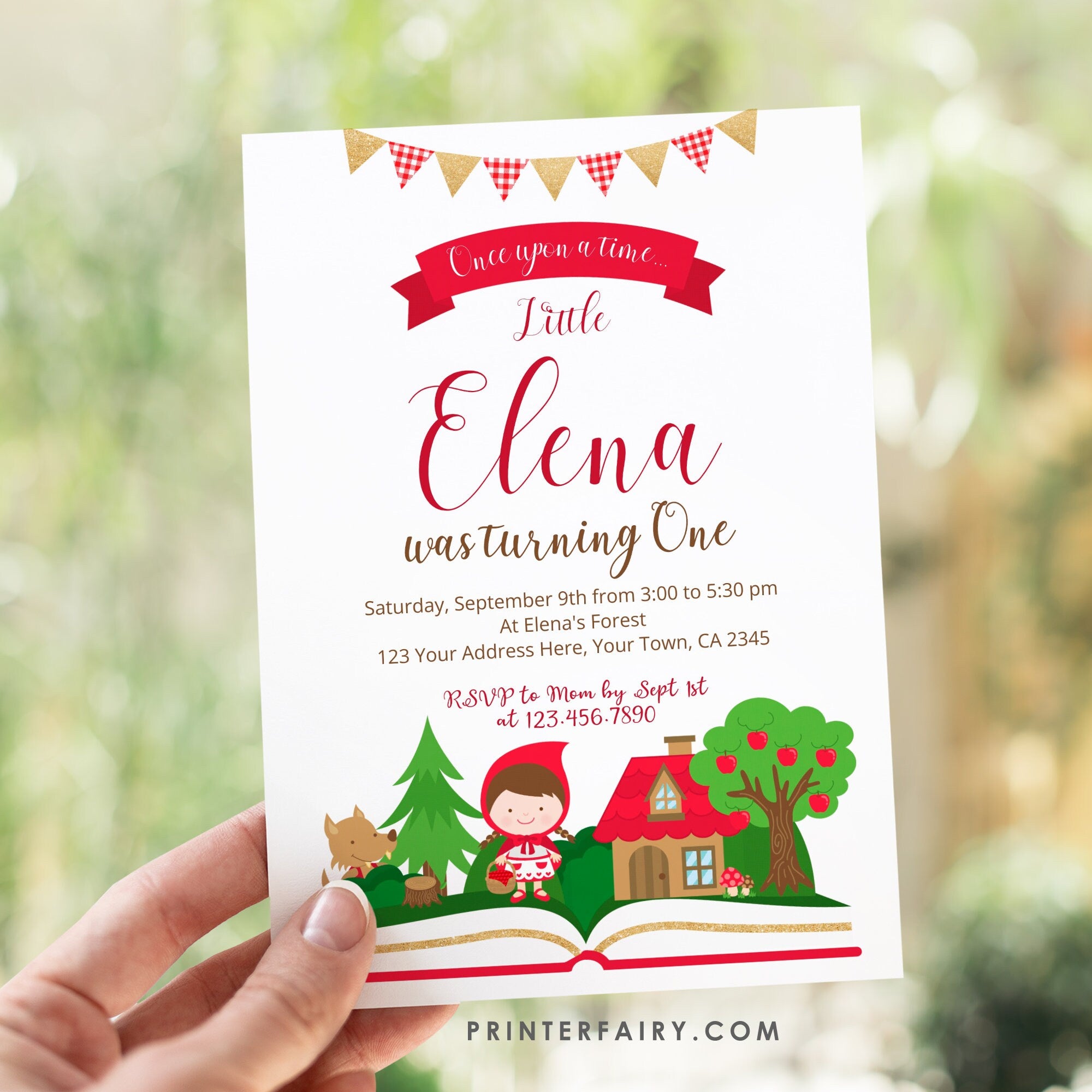 Little Red Riding Hood Birthday Invitation, Storybook Party (Editable, Instant Download)