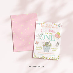 Kitty Cat First Birthday Invitation, Kitten Garden Party (Editable Template)