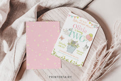 Kitty Cat 2nd Birthday Invitation, Kitten Garden Party (Editable Digital Template)