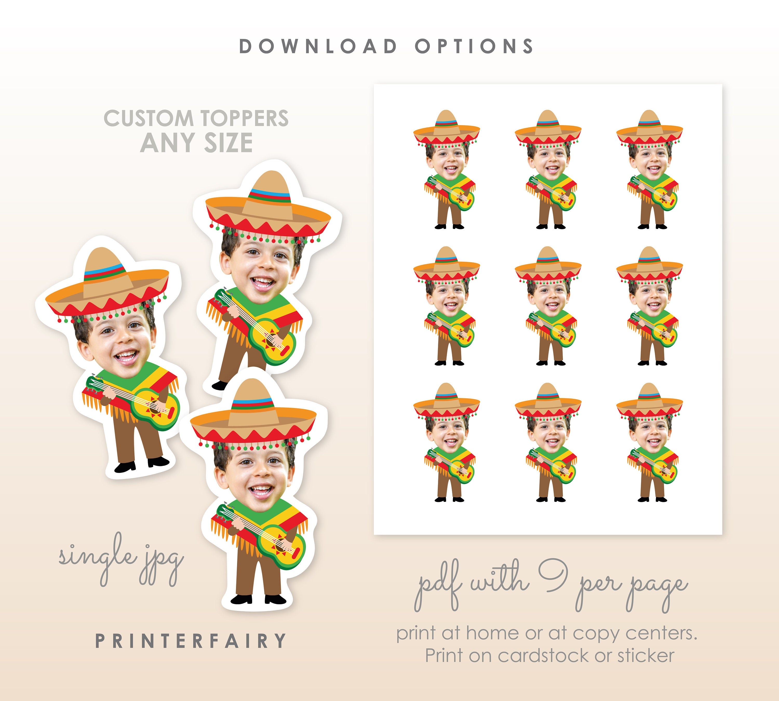 Personalized Fiesta Cupcake Toppers, Baby Muchacho 1st Birthday (Digital)