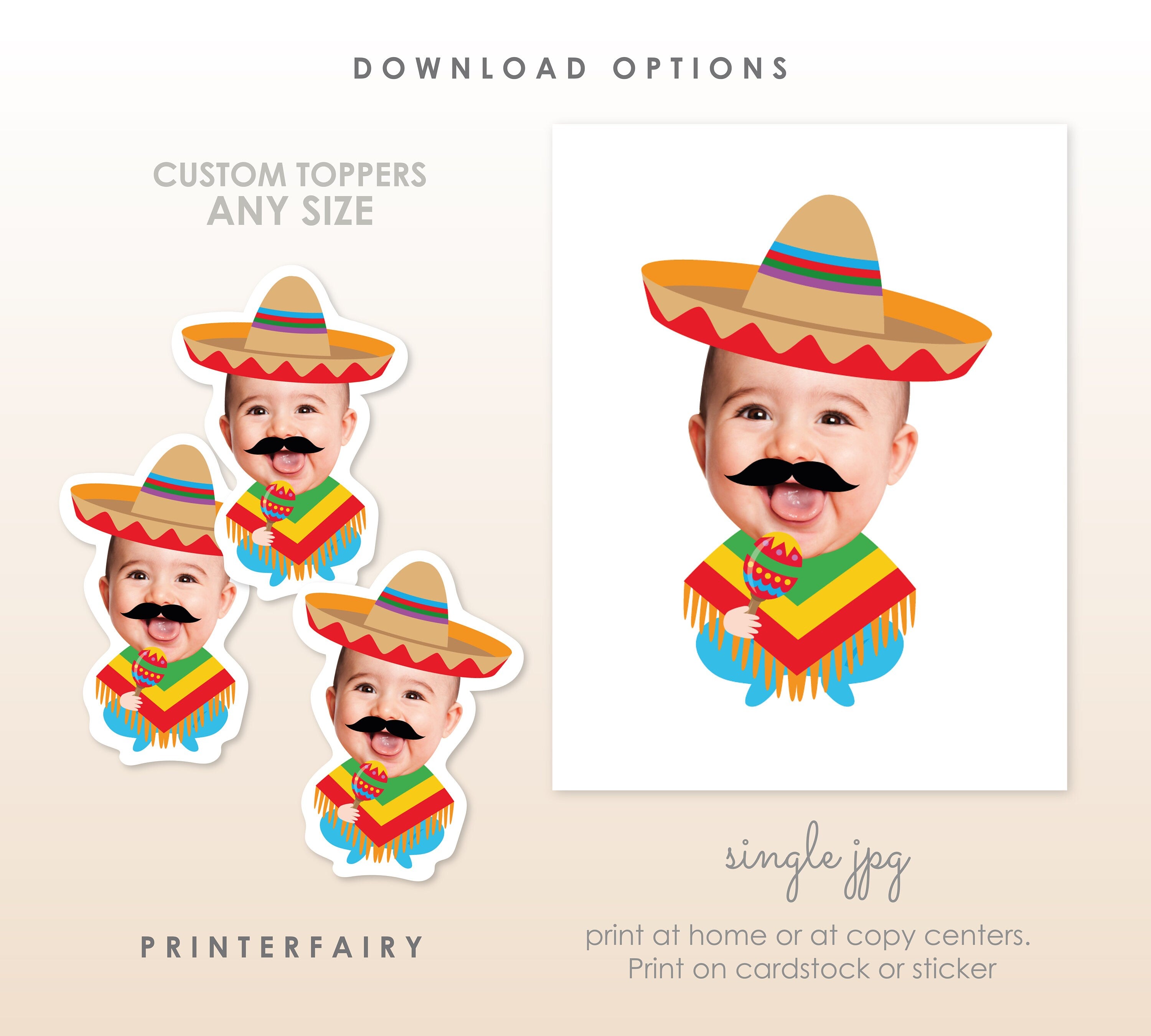 Personalized Fiesta Birthday Cupcake Toppers, Mexican Party Decor (Digital)