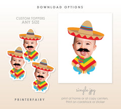 Personalized Fiesta Birthday Cupcake Toppers, Mexican Party Decor (Digital)