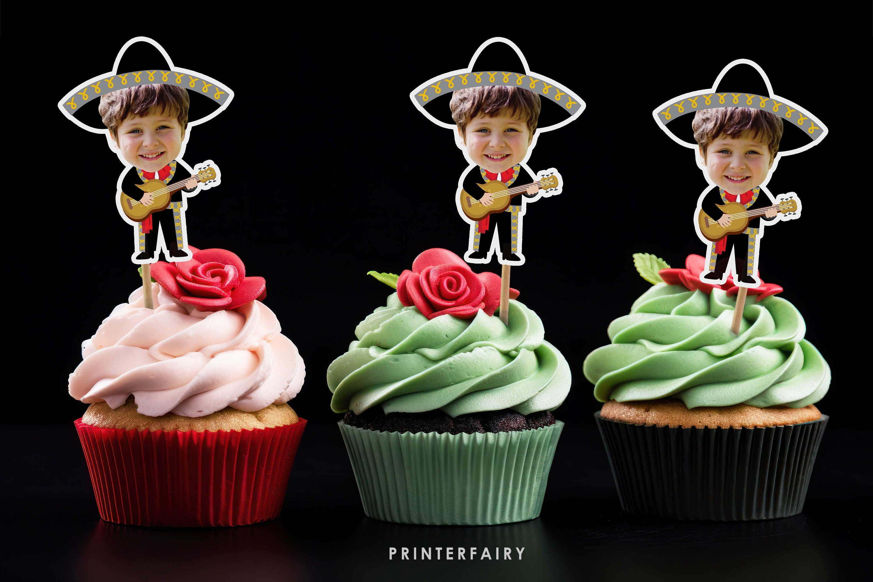 Personalized Mariachi Cupcake Toppers, Mexican Fiesta Birthday (Digital)