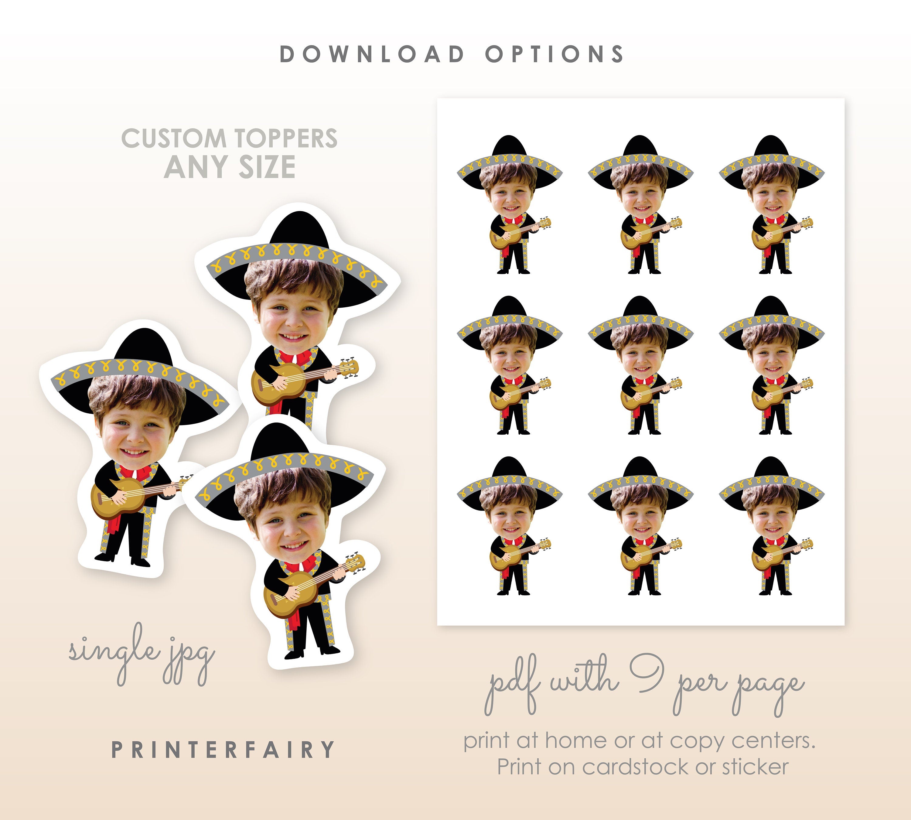 Personalized Mariachi Cupcake Toppers, Mexican Fiesta Birthday (Digital)