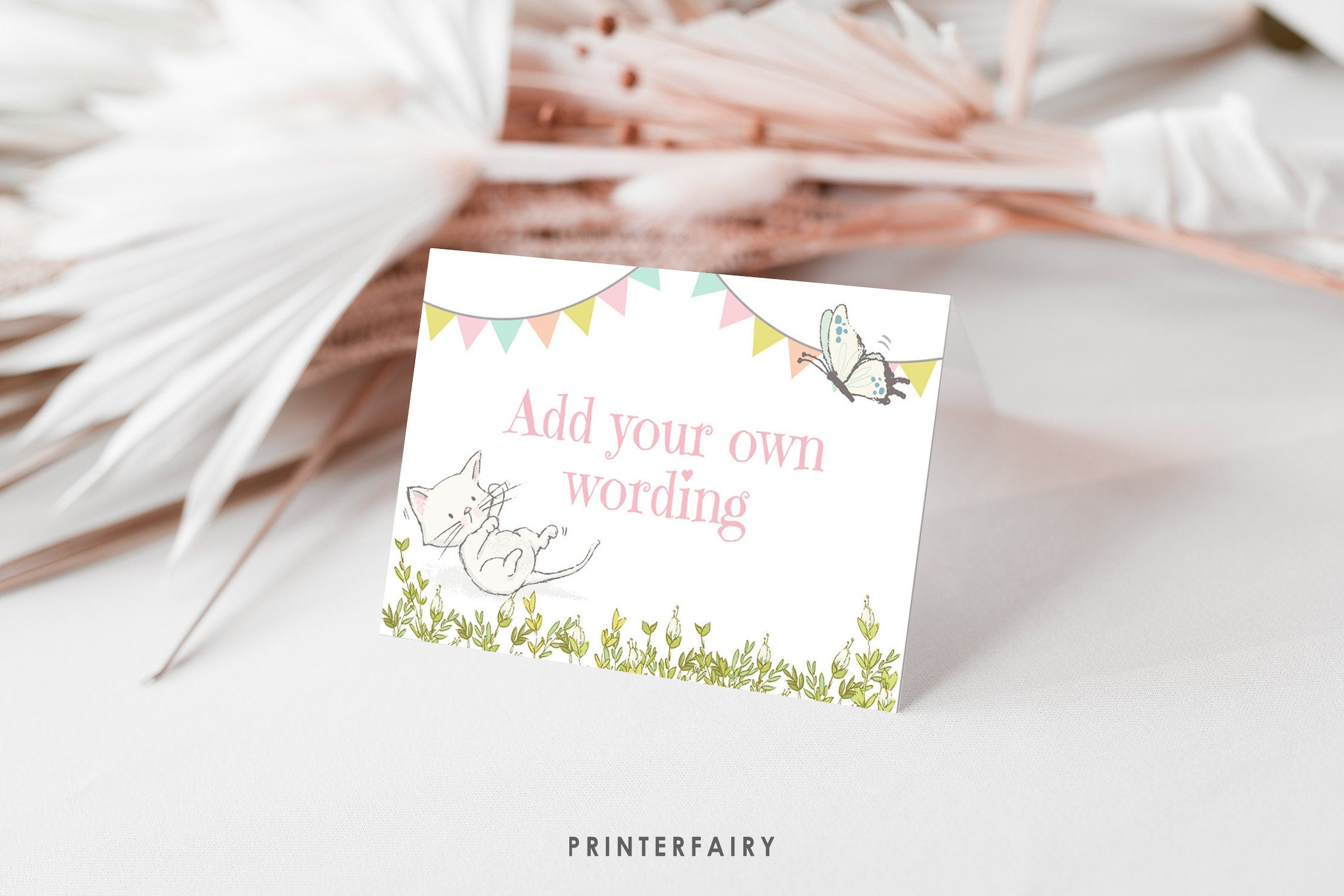 Kitten Garden Food Tents, Editable Cat Birthday Table Signs (Digital Download)