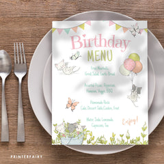 Kitty Cat Birthday Menu, Kitten Garden Party, Editable Food Sign (Digital Download)