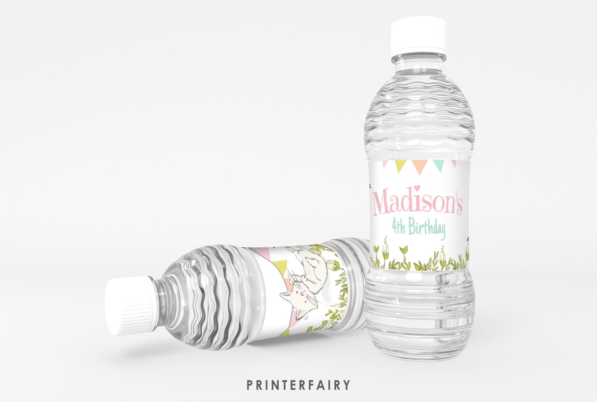 Kitten Garden Birthday Party Water Bottle Label, Editable (Digital)