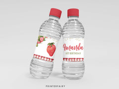 Editable Strawberry Water Bottle Labels, Fruit Birthday Party (Digital Download)