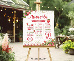 Strawberry First Birthday Milestone Board, Fruit Party Sign (Instant Download)