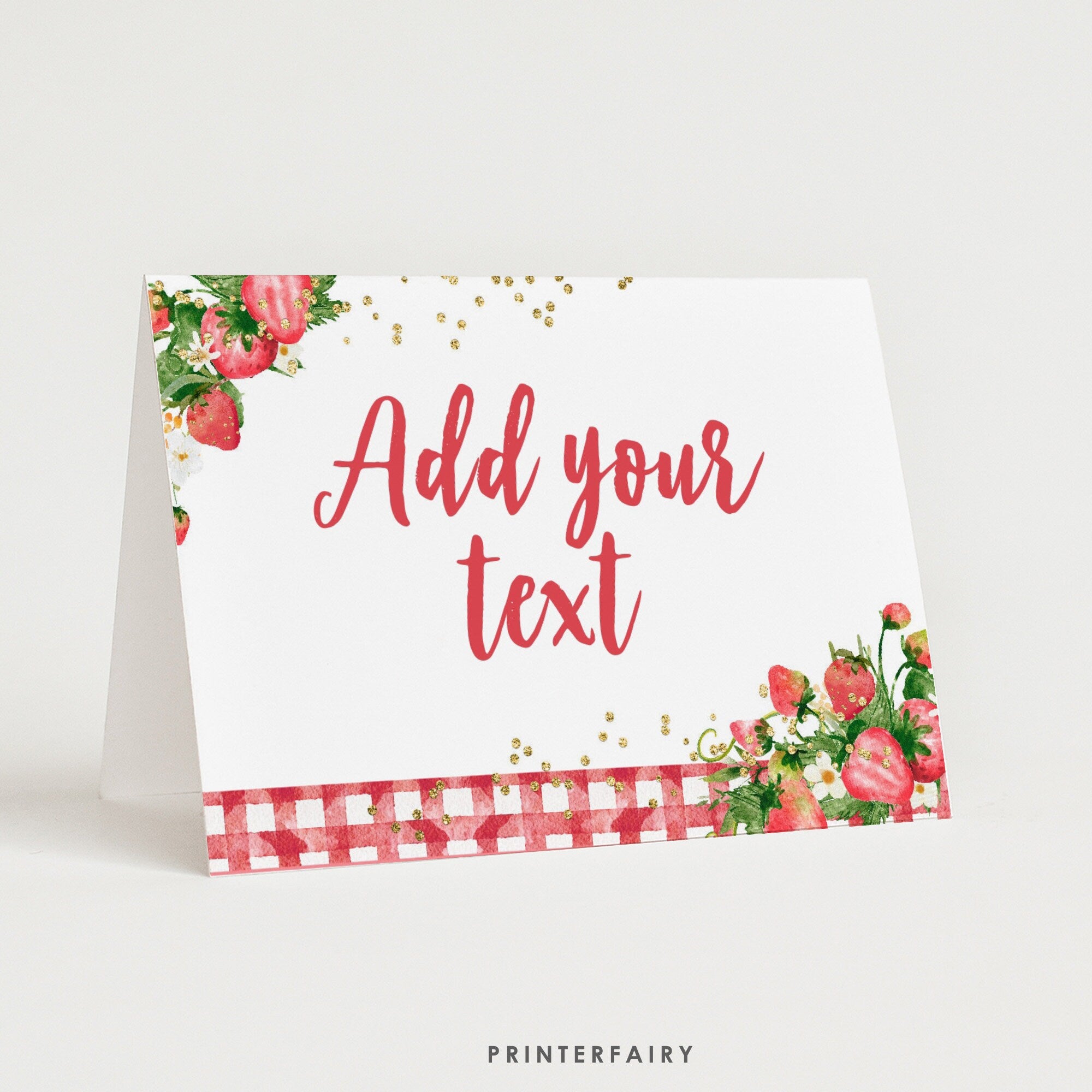 Editable Strawberry Food Tents, Fruit Birthday Party Labels (Digital Download)