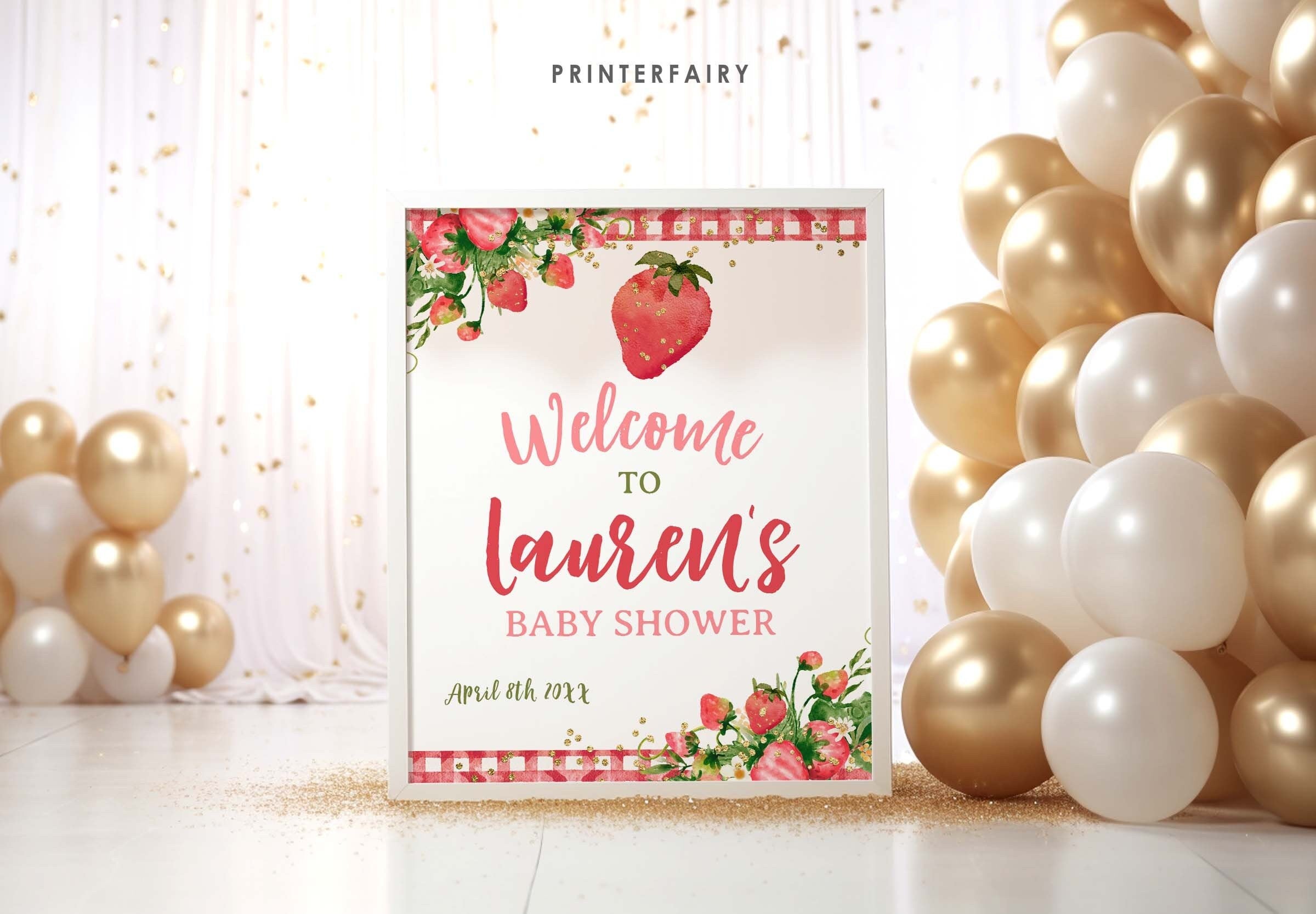 Strawberry Baby Shower Welcome Sign, Editable "Berry Sweet" Theme (Digital Download)