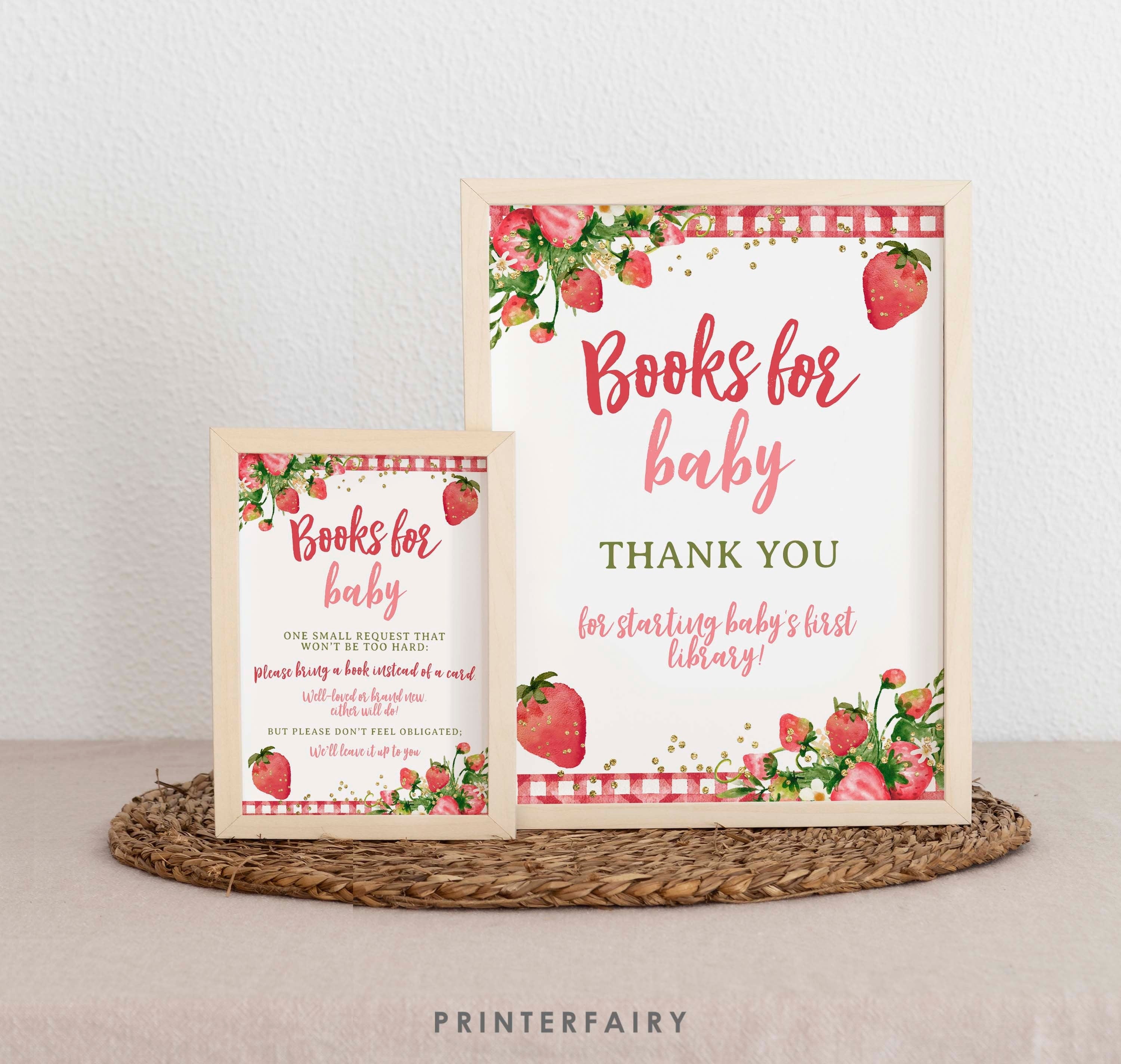 Strawberry Baby Shower Books for Baby Sign (Digital Download)