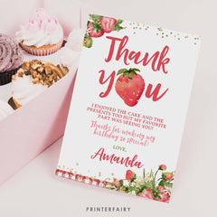 Strawberry Thank You Cards, Fruit Birthday Party, Editable Notes (Digital Download)