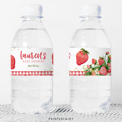 Strawberry Baby Shower Water Bottle Labels, Editable Party Decor (Digital Download)