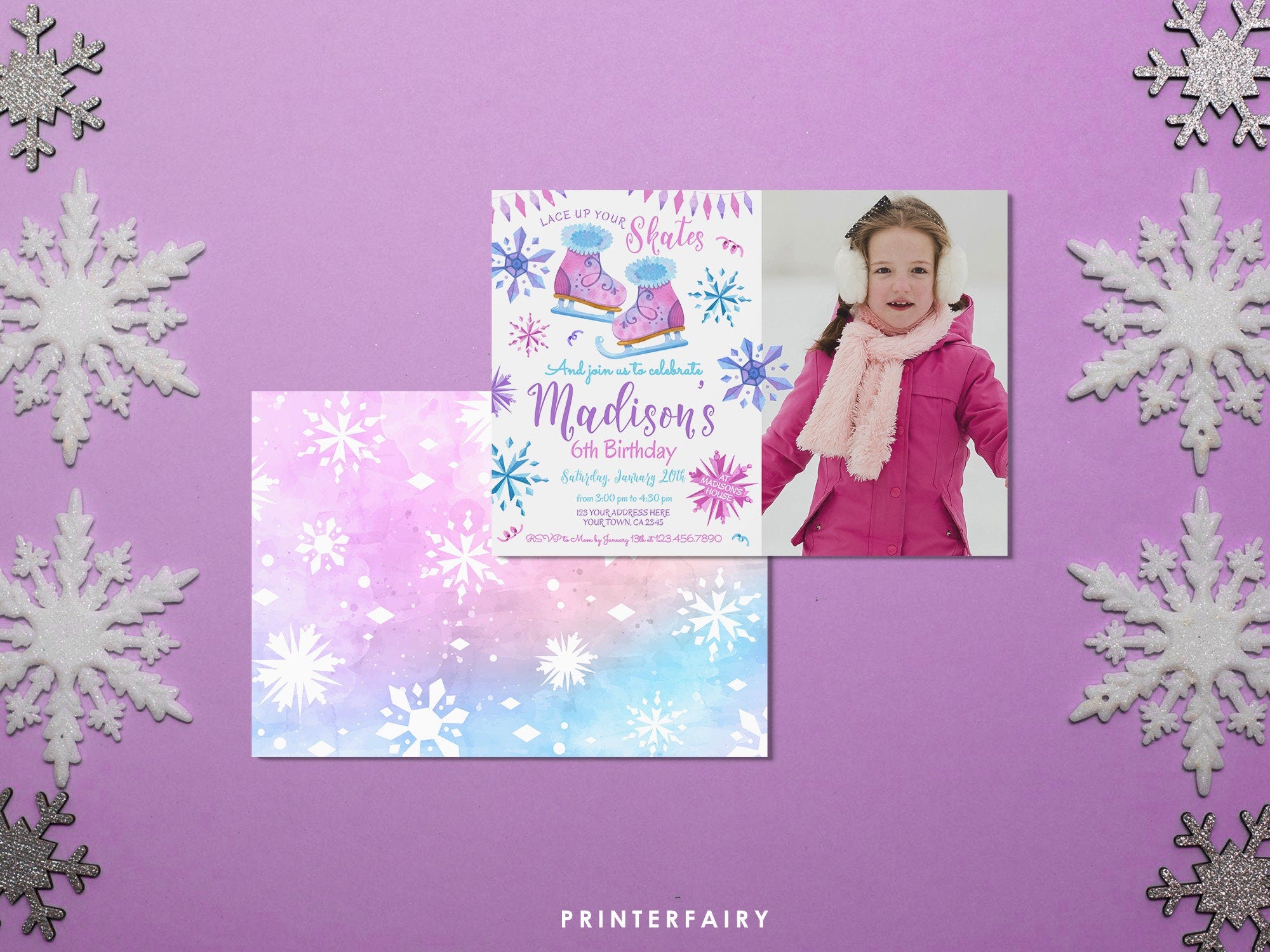 Ice Skating Birthday Party Invitation with Photo, Winter Wonderland Invite (Digital Download)