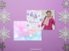 Ice Skating Birthday Party Invitation with Photo, Winter Wonderland Invite (Digital Download)