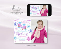 Ice Skating Birthday Party Invitation with Photo, Winter Wonderland Invite (Digital Download)
