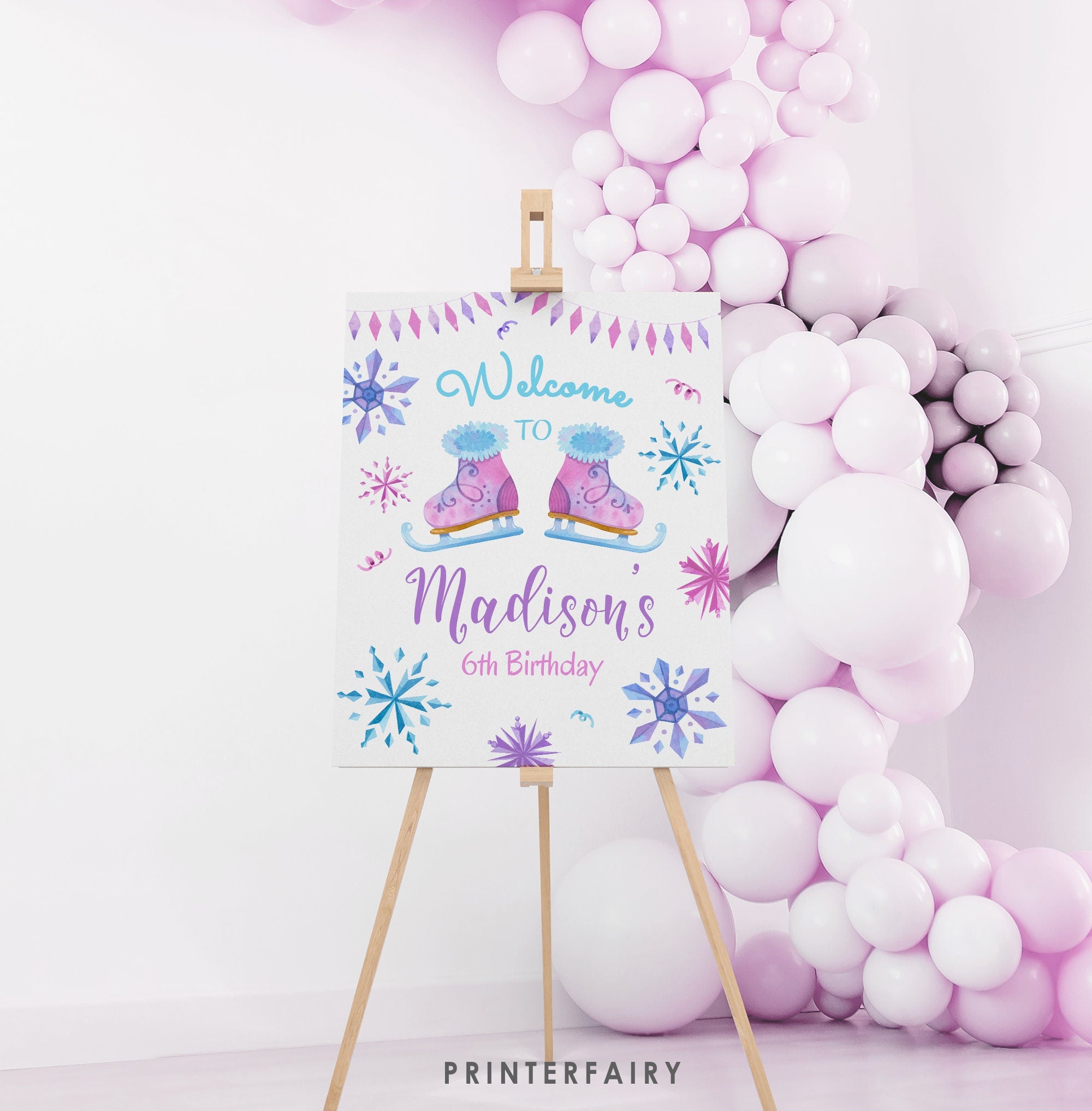 Winter Wonderland Birthday Welcome Sign, Ice Skating Party (Printable, Instant Download)