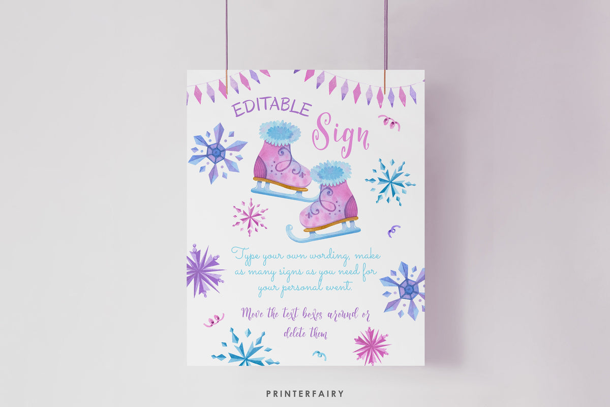 Ice Skating Birthday Sign, Winter Wonderland Decoration (Printable, Instant Download)