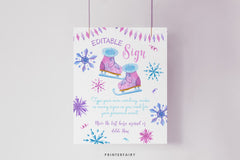 Ice Skating Birthday Sign, Winter Wonderland Decoration (Printable, Instant Download)