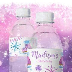 Ice Skating Birthday Water Bottle Label, Winter Wonderland Decor (Editable, Instant Download)