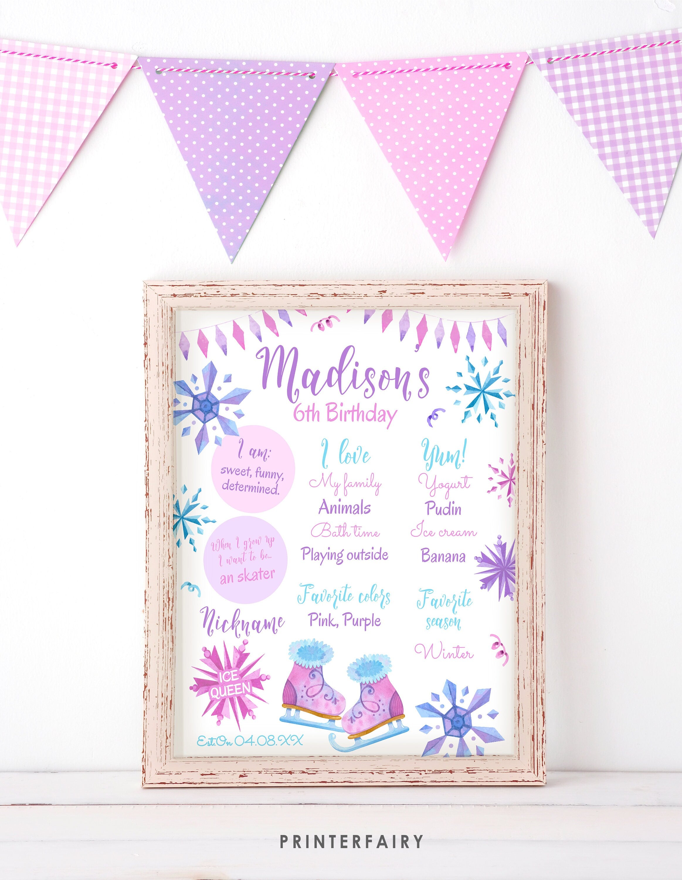 Ice Skating Birthday Board, Winter Wonderland Decor (Printable, Instant Download)