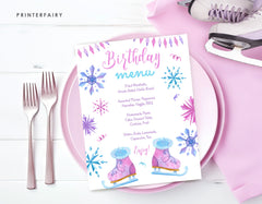 Ice Skating Birthday Party Menu, Winter Wonderland Decor (Editable, Printable)