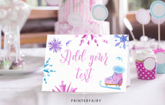 Ice Skating Party Place Cards, Winter Wonderland Food Tents (Printable, Instant Download)